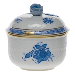 Herend Chinese Bouquet Blue Covered Sugar With Rose