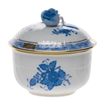 Herend Chinese Bouquet Blue Covered Sugar With Rose