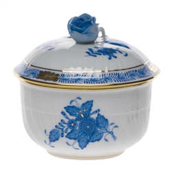 Herend Chinese Bouquet Blue Covered Sugar With Rose