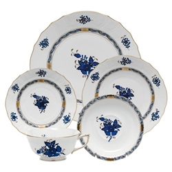 Herend Chinese Bouquet Black Sapphire Five Piece Place Setting