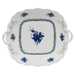 Herend Chinese Bouquet Black Sapphire Square Cake Plate with Handles
