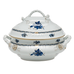 Herend Chinese Bouquet Black Sapphire Tureen with Branch Handles