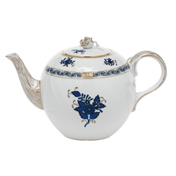 Herend Chinese Bouquet Black Sapphire Teapot with Rose