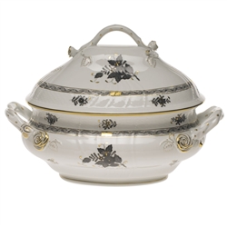 Herend Chinese Bouquet Black Tureen With Branch Handles