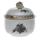 Herend Chinese Bouquet Black Covered Sugar With Rose