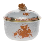 Herend Chinese Bouquet Rust Covered Sugar With Rose