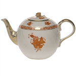 Herend Chinese Bouquet Rust Tea Pot With Rose