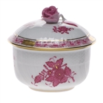 Herend Chinese Bouquet Raspberry Covered Sugar With Rose