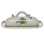 Herend Chinese Bouquet Green Covered Butter Dish With Branch