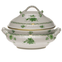 Herend Chinese Bouquet Green Tureen With Branch Handles