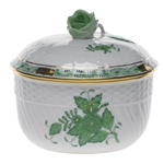 Herend Chinese Bouquet Green Covered Sugar With Rose