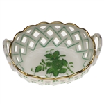 Herend Chinese Bouquet Green Openwork Basket With Handles