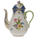 Herend Printemps Blue Coffee Pot With Rose