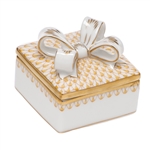 Herend China Box with Bow Butterscotch Fishnet