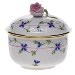 Herend Blue Garland Covered Sugar With Rose