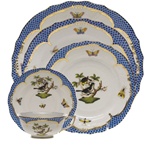 Herend Rothschild Bird Blue Five Piece Place Setting