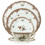 Herend Rothschild Bird Brown Five Piece Place Setting