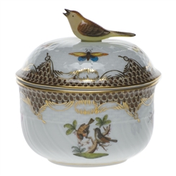 Herend Rothschild Bird Brown Covered Sugar With Bird