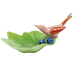 Herend Hummingbird On Leaf Figurine Rust Fishnet