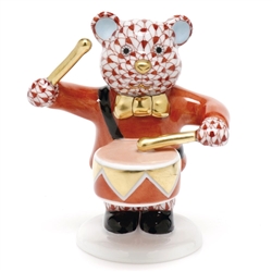 Herend Little Drummer Bear Figurine Rust Fishnet