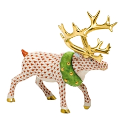 Herend Holiday Reindeer Figurine Rust Fishnet
