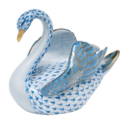 Herend Swan Porcelain Figurine Blue Fishnet