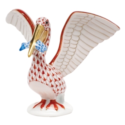 Herend Pelican with Fish Figurine Multicolor Fishnet