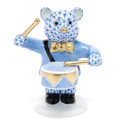 Herend Little Drummer Bear Figurine Blue Fishnet