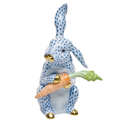 Herend Large Bunny with Carrot Blue Fishnet