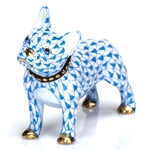 Herend Figurine Puppy Dog Frenchie Blue Fishnet