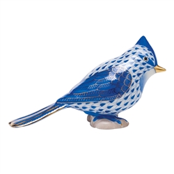 Herend Tufted Titmouse Bird Figurine Sapphire Fishnet