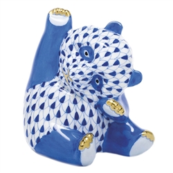 Herend Playful Panda Figurine Sapphire Fishnet