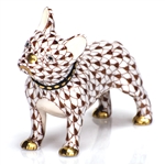 Herend Figurine Puppy Dog Frenchie Chocolate Fishnet