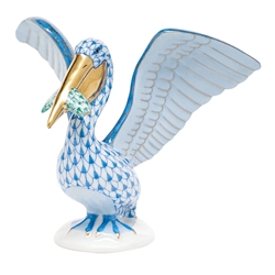 Herend Pelican with Fish Figurine Multicolor Fishnet