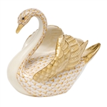 Herend Swan Figurine Butterscotch Fishnet