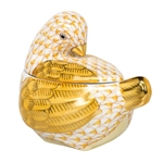Herend Figurine Chicken Covered Box Butterscotch Fishnet