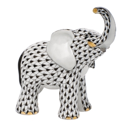Herend Young Elephant Figurine Black Fishnet