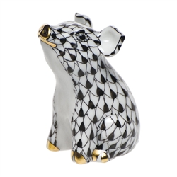 Herend Little Pig Sitting Black Fishnet