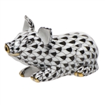 Herend Little Pig Lying Black Fishnet
