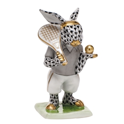 Herend Tennis Bunny Figurine Black Fishnet