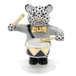 Herend Little Drummer Bear Figurine Black Fishnet