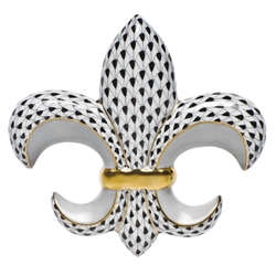 Herend Fleur-De-Lis Paperweight Black Fishnet