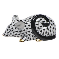 Herend Curly Tailed Mouse Black Fishnet