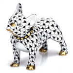 Herend Figurine Puppy Dog Frenchie Black Fishnet