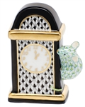 Herend Hickory Dickory Dock - Black Fishnet Clock and Key Lime Fishnet Mouse