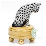 Herend Playing Cat and Mouse Figurine Black Fishnet