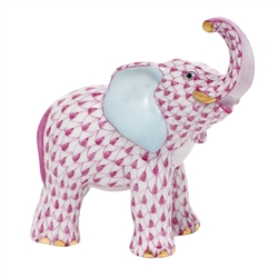 Herend Young Elephant Figurine Raspberry Fishnet