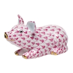 Herend Little Pig Lying Raspberry Fishnet