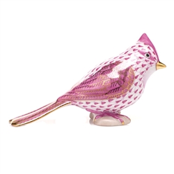 Herend Tufted Titmouse Bird Figurine Raspberry Fishnet