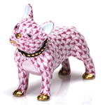 Herend Figurine Puppy Dog Frenchie Raspberry Fishnet